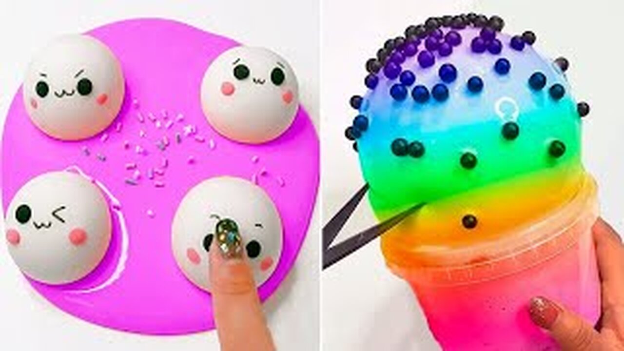 Cat Rainbow slime mixing Random cute, shiny things into slime