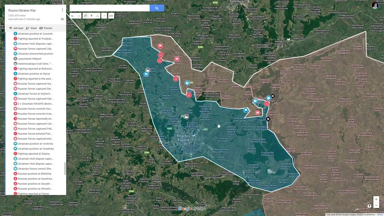 [ Kharkiv Front ] Russian forces captured Udy; Ukrainian forces controls Peremoha