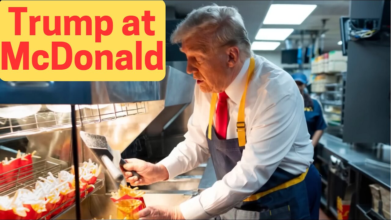 Donald Trump greeting people at a McDonald's drive-through window