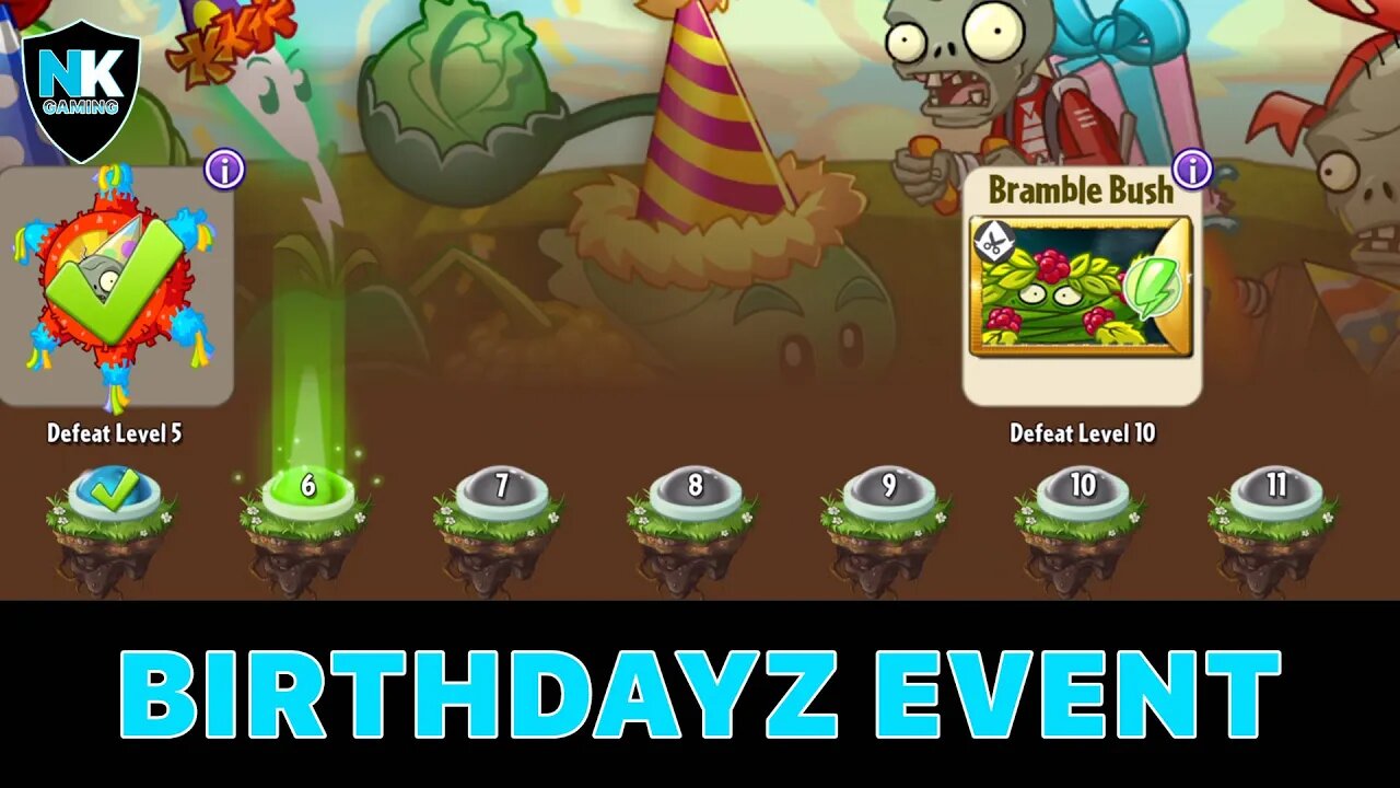 PvZ 2 - Birthdayz Event - Levels 5-10 - Level 1 Plants No Premium