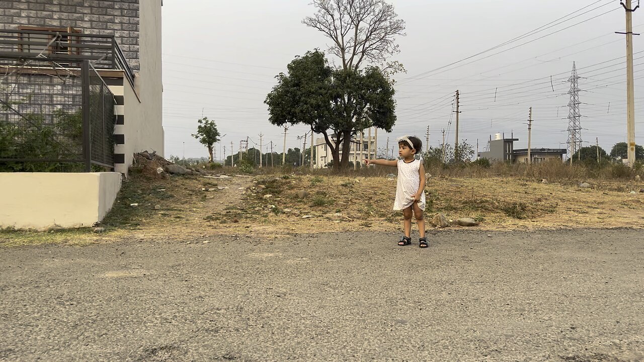 Baby playing on road, freak out from something