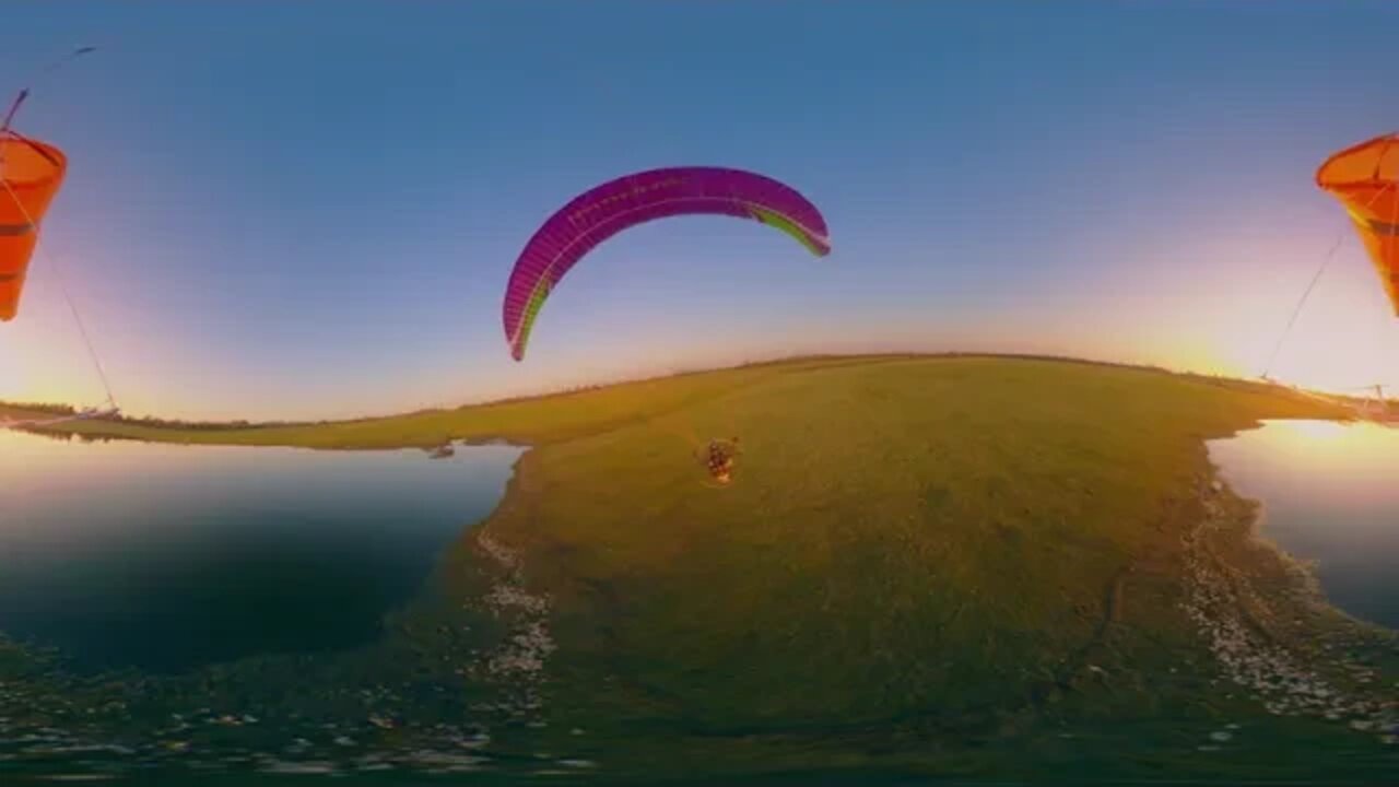 Paramotor flying low at very high speeds 360 VR 5.3k