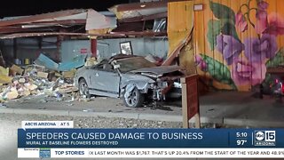 Flower shop, new mural damaged after speeding cars crash into longtime business