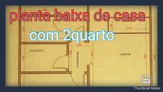 planta baixa com 2 quartos com uma suíte sala de estar e jantar cosinha americana e área de serviço