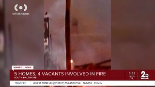 At least five homes, 4 vacant involved in South Baltimore fire