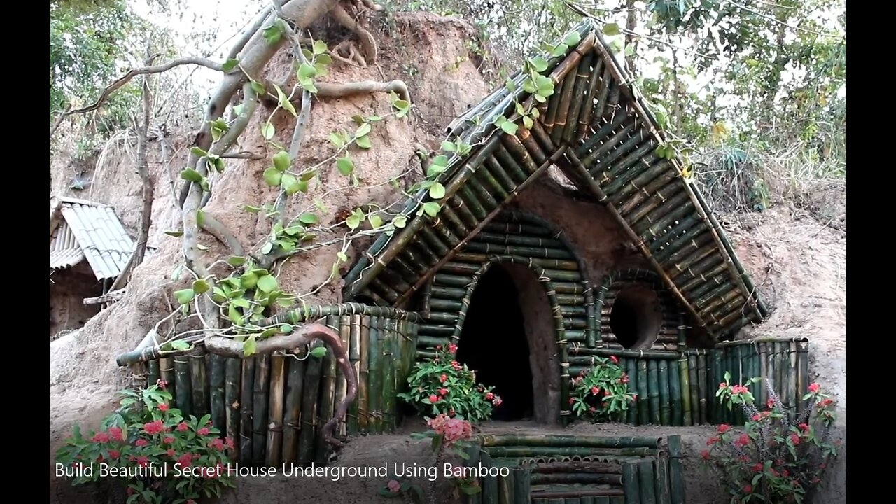Build Beautiful Secret House Underground Using Bamboo