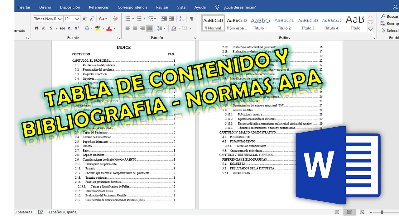 Insertar Indice de contenido, imágenes y tablas Bibliográfica Word