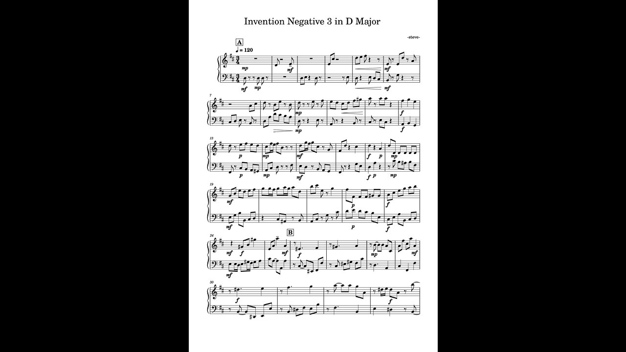 Invention Negative 3 in D Major