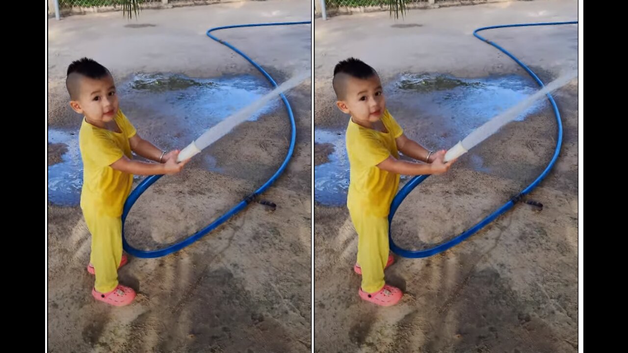 Cute baby - baby watering plants