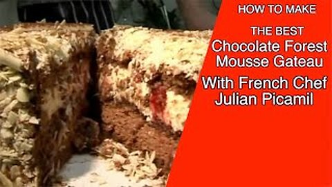 How to make Chocolate Forest Mosse Gateau with raspberries & cherries, French Chef Julian Picamil.