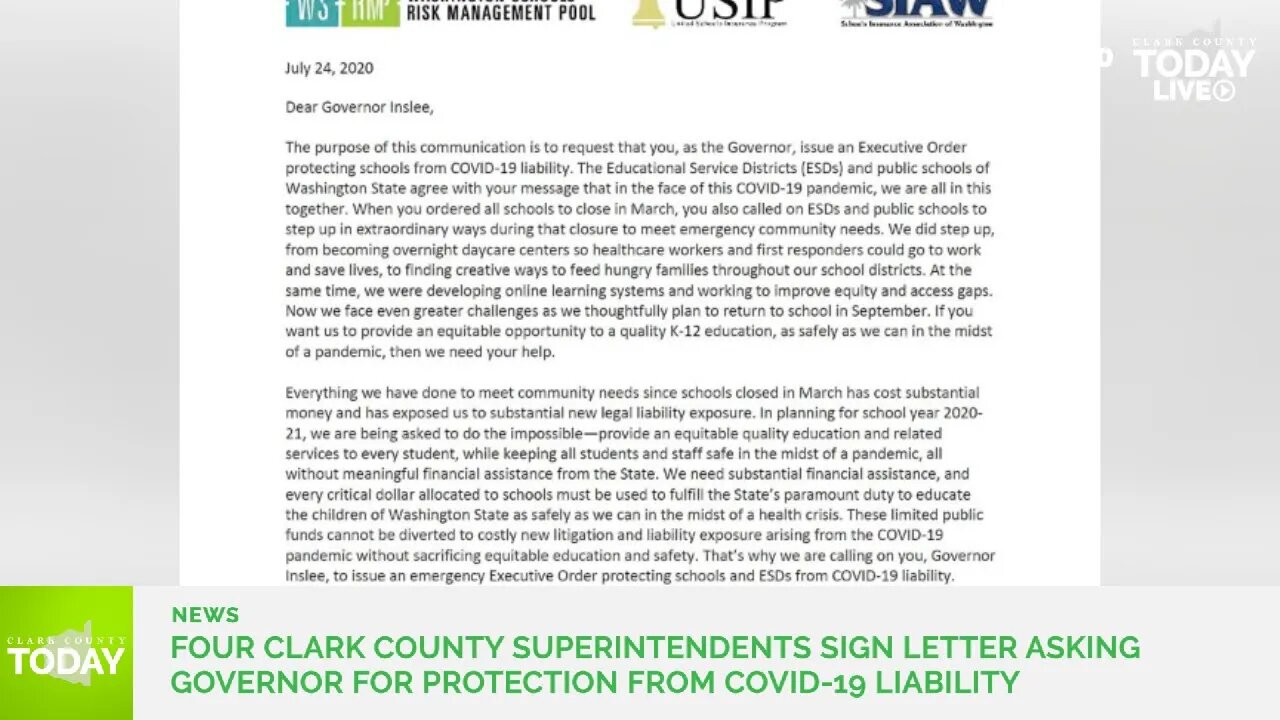 Four Clark County superintendents sign letter asking governor for protection from COVID-19 liability