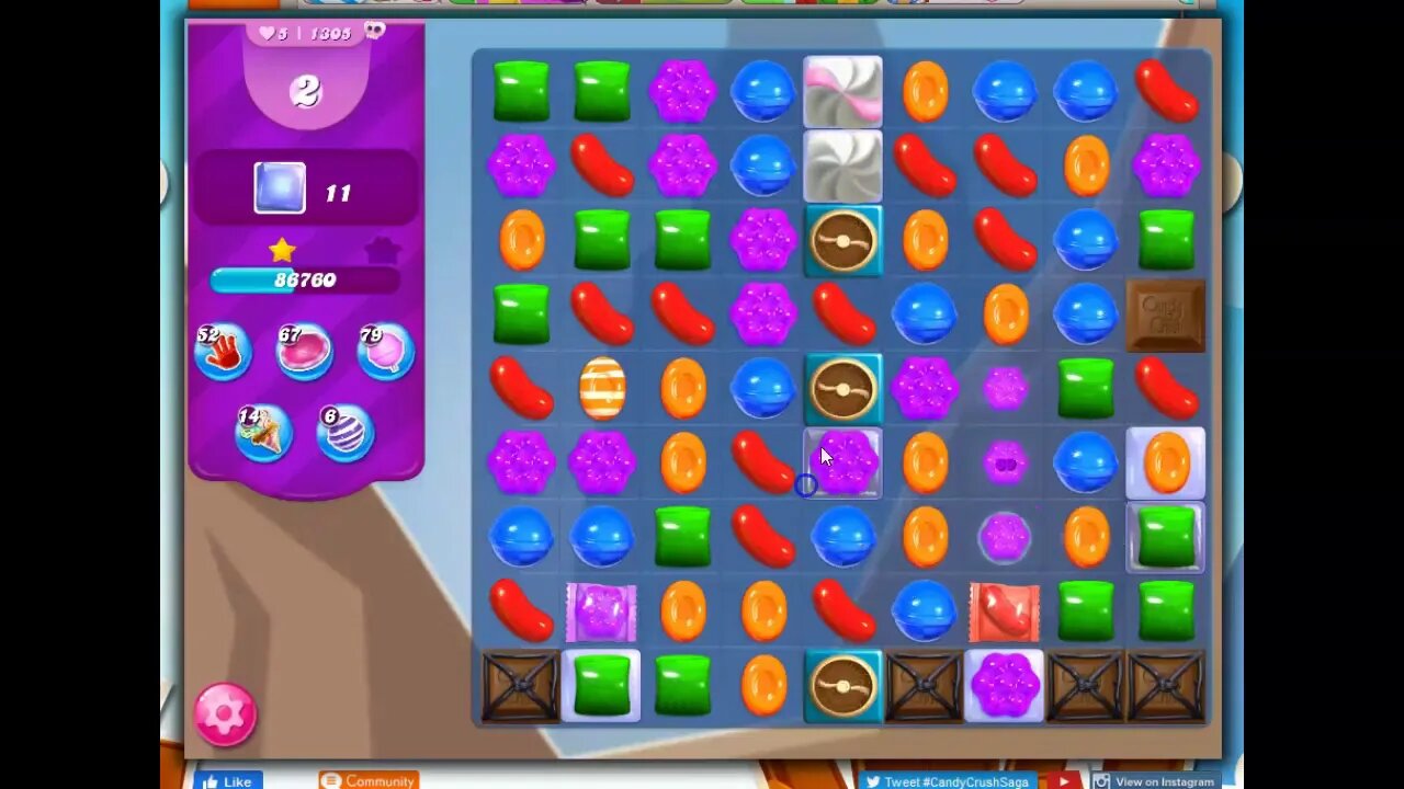 Candy Crush Level 1305 Talkthrough, 36 Moves 0 Boosters