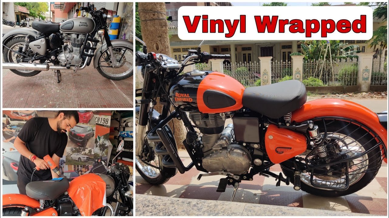 Royal Enfield Classic Vinyl Wrapping Orange and Black | Bullet Modification @VwrapsSikar