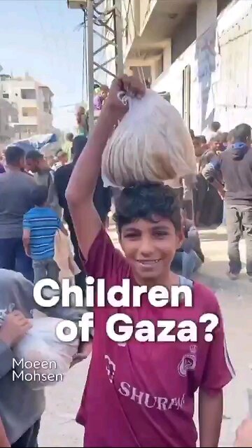 Can you imagine children being happy just because they got a bag of bread in Gaza Palestine.
