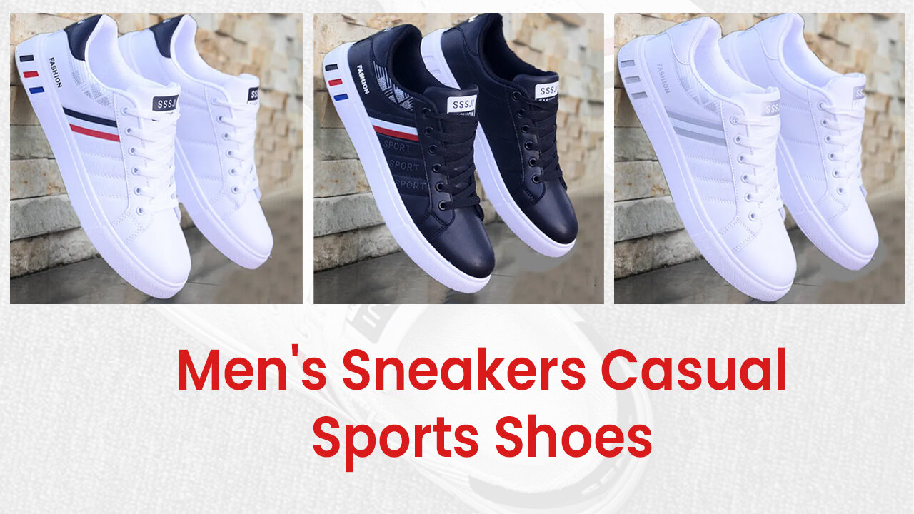 Men's White PU Leather Sneakers - Casual, Lightweight, Breathable