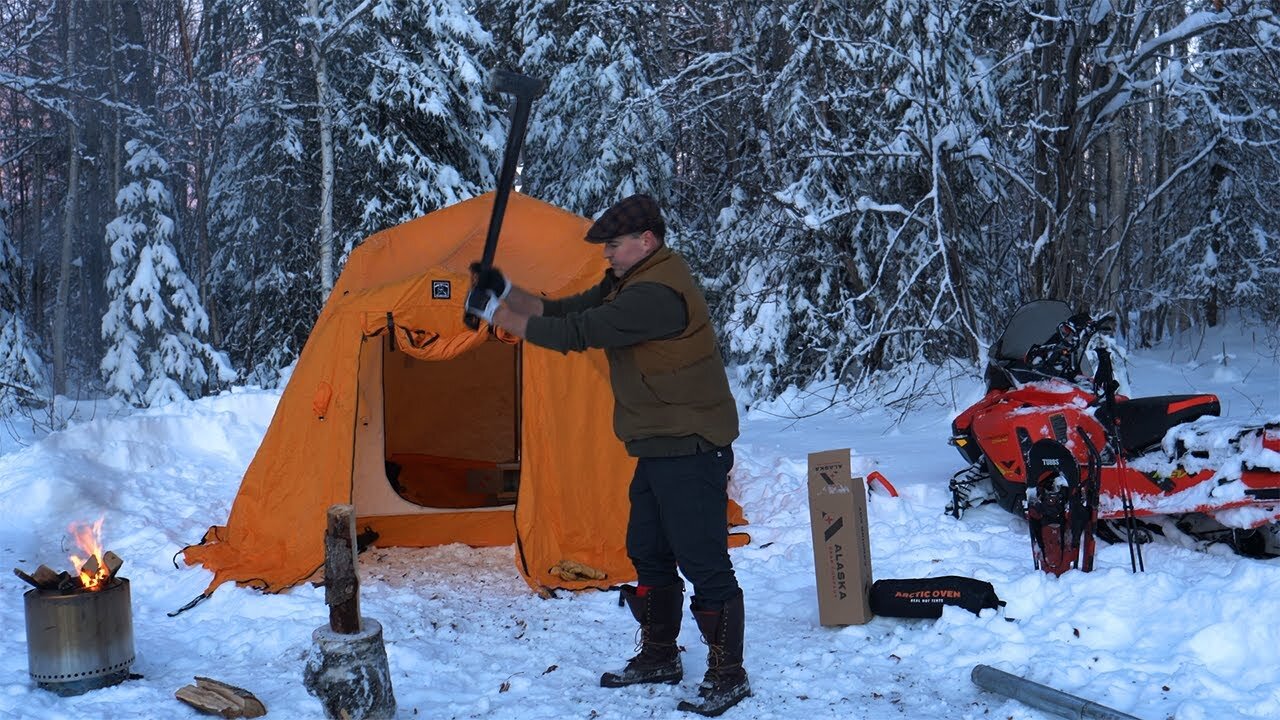 Deep Winter Hot Tent Solo Camping Off the Grid in Alaska