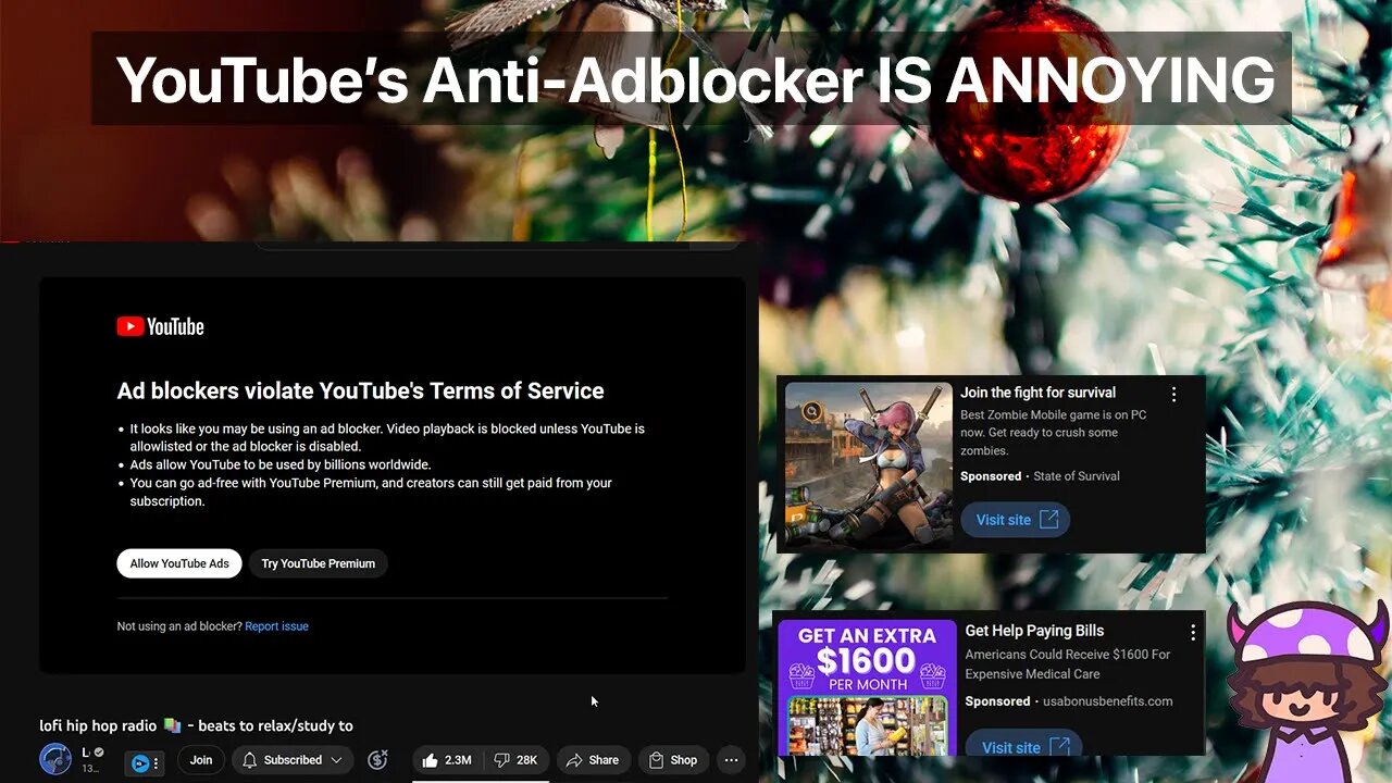 YouTube's ANTI-ADBLOCKER is ANNOYING, December 4th.