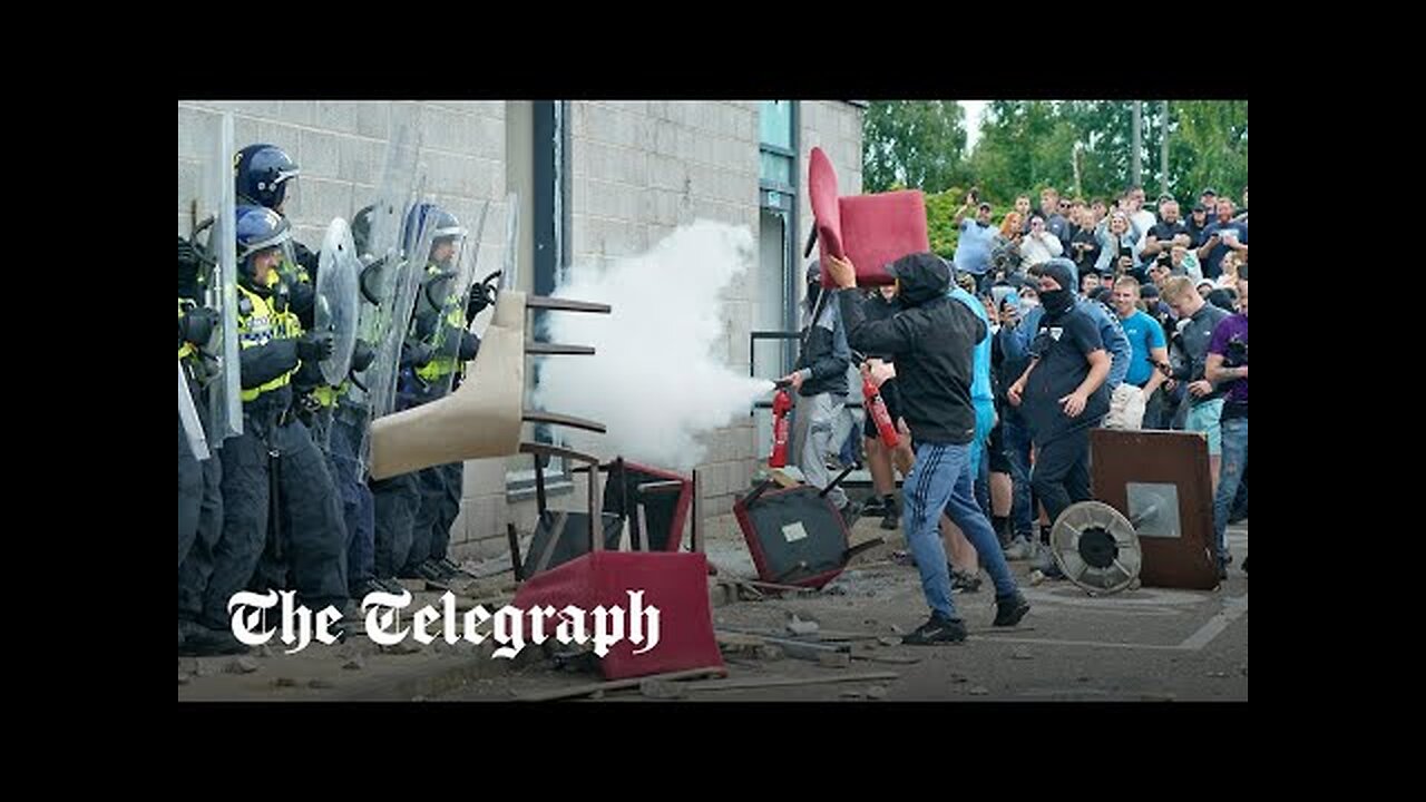 Anti-immigration protesters smash through migrant hotel in Rotherham