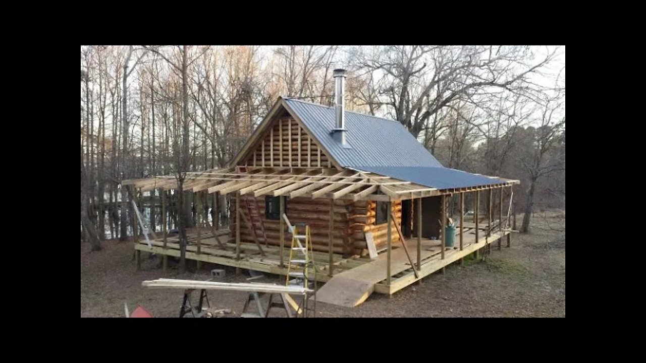 Off Grid Log Cabin Build #28 Board and Batten Gables, Porch Flashing