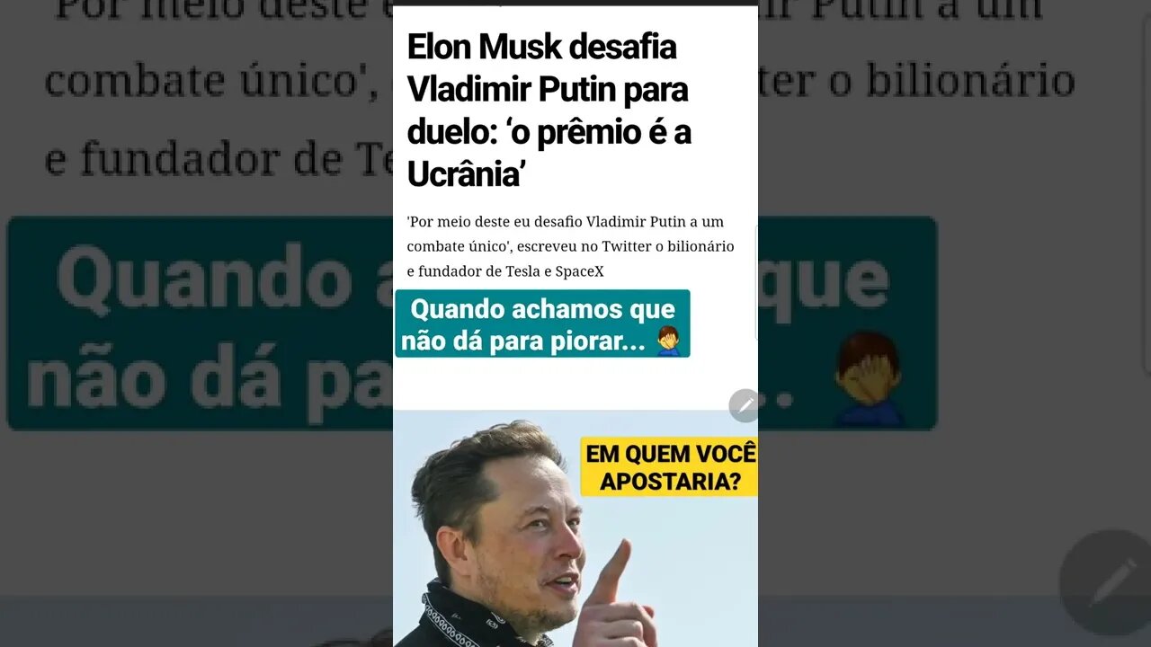 Elon Musk x Putin - Luta, Ucrânia, Rússia, Bitcoin, SpaceX, Dogecoin, Ethereum, UFC, Guerra, Cripto