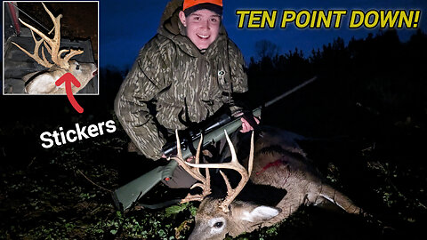 BUCK DOWN WITH CRAZY STICKERS! Late Season Success at LAST LIGHT - Deer Season 2023