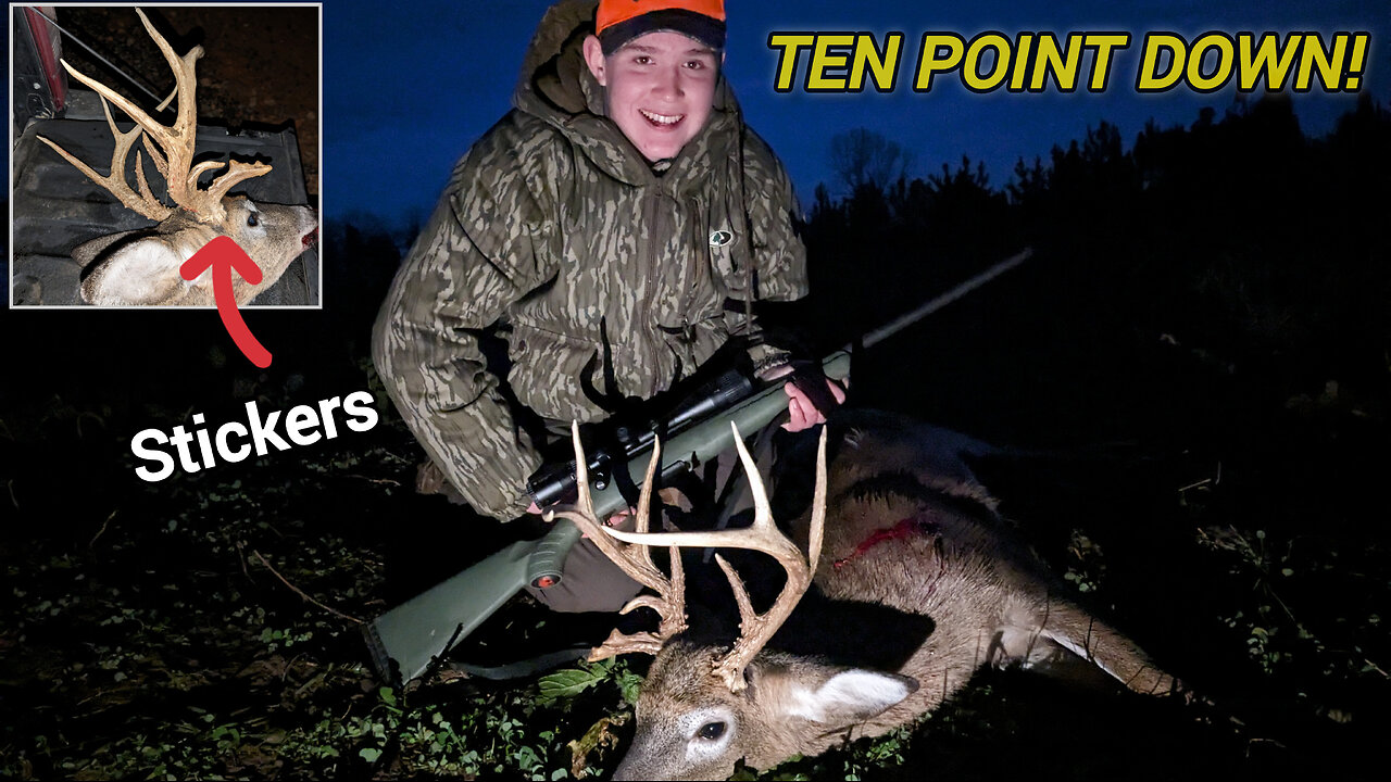 BUCK DOWN WITH CRAZY STICKERS! Late Season Success at LAST LIGHT - Deer Season 2023