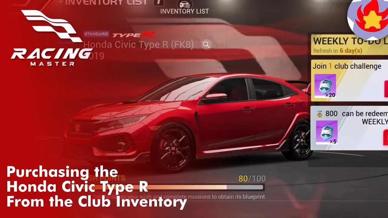 Purchasing the Honda Civic Type R from the Club Inventory | Racing Master