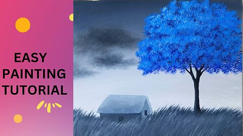 Blue Tree | Easy Painting | Moonlight Night Acrylic Painting