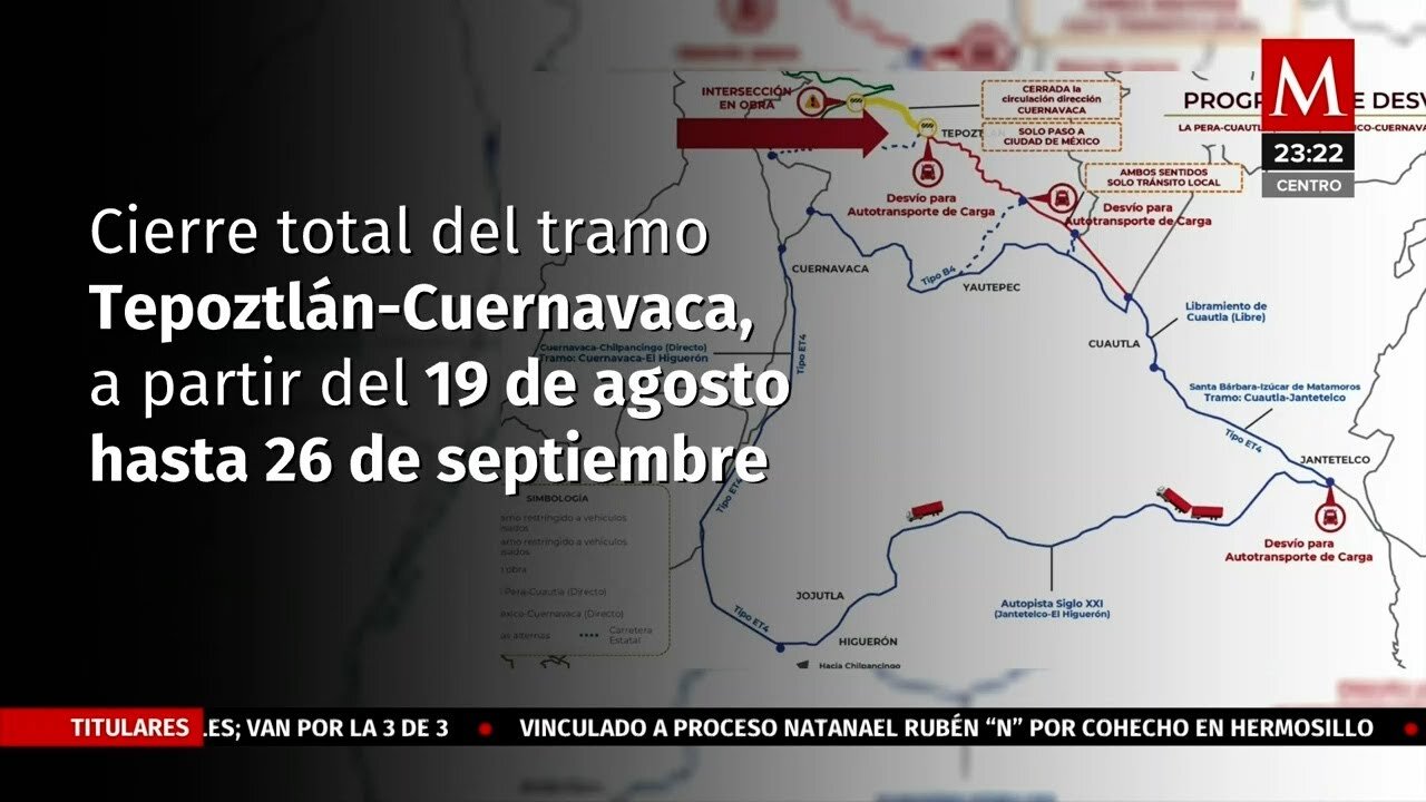 Cierre de tramo en carretera Tepoztlán-Cuernavaca por mantenimiento