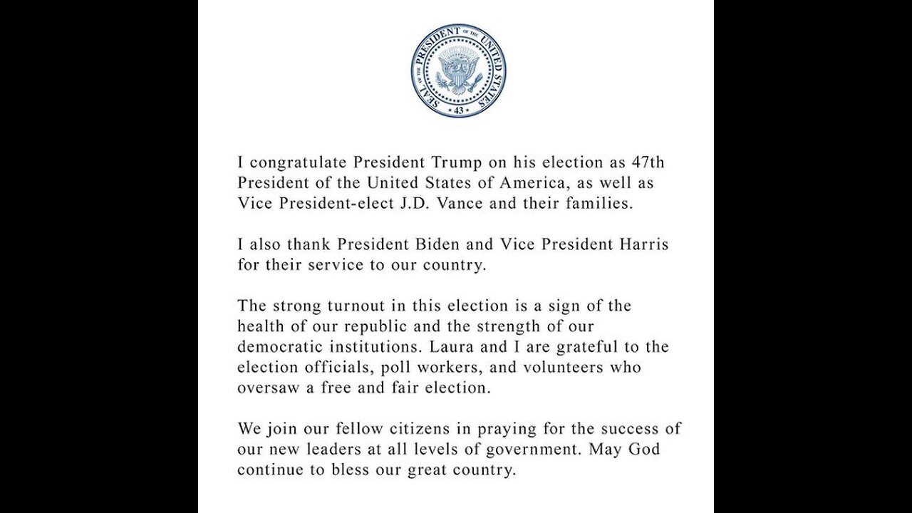 George Bush Congratulates Trump, Vance; Thanks Biden, Harris