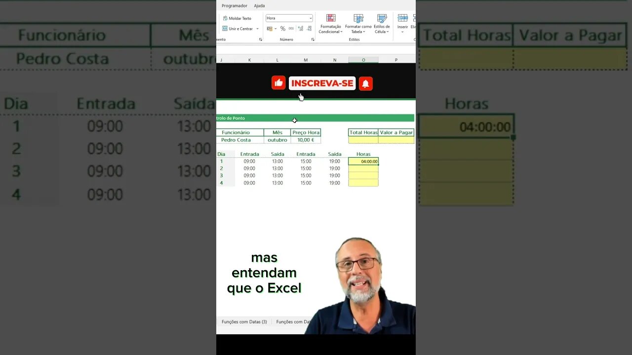 Calcular horas trabalhadas com turnos - Parte 1/5 #Shorts #dicasexcel #excelĂȘnciaemplanilhas
