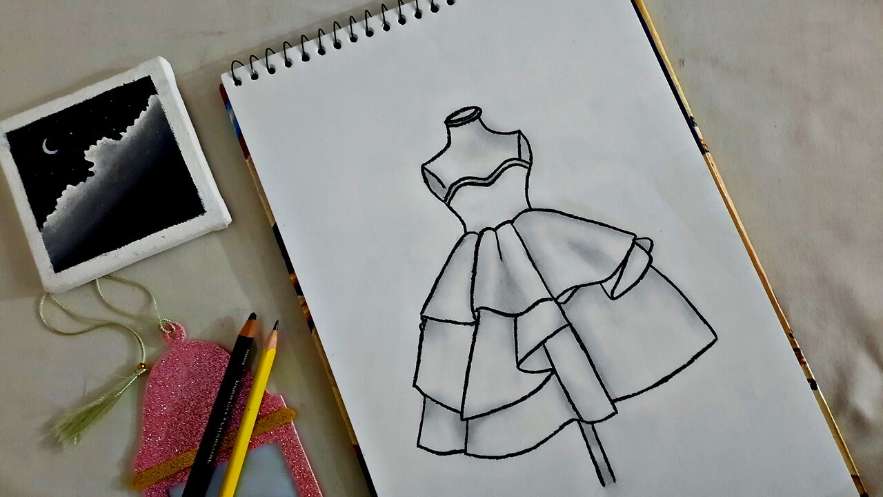 Party frock drawing | dress drawing easy | Dress design sketch