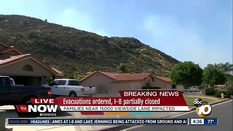 Evacuations ordered, I-8 partially closed due to Jennings Fire