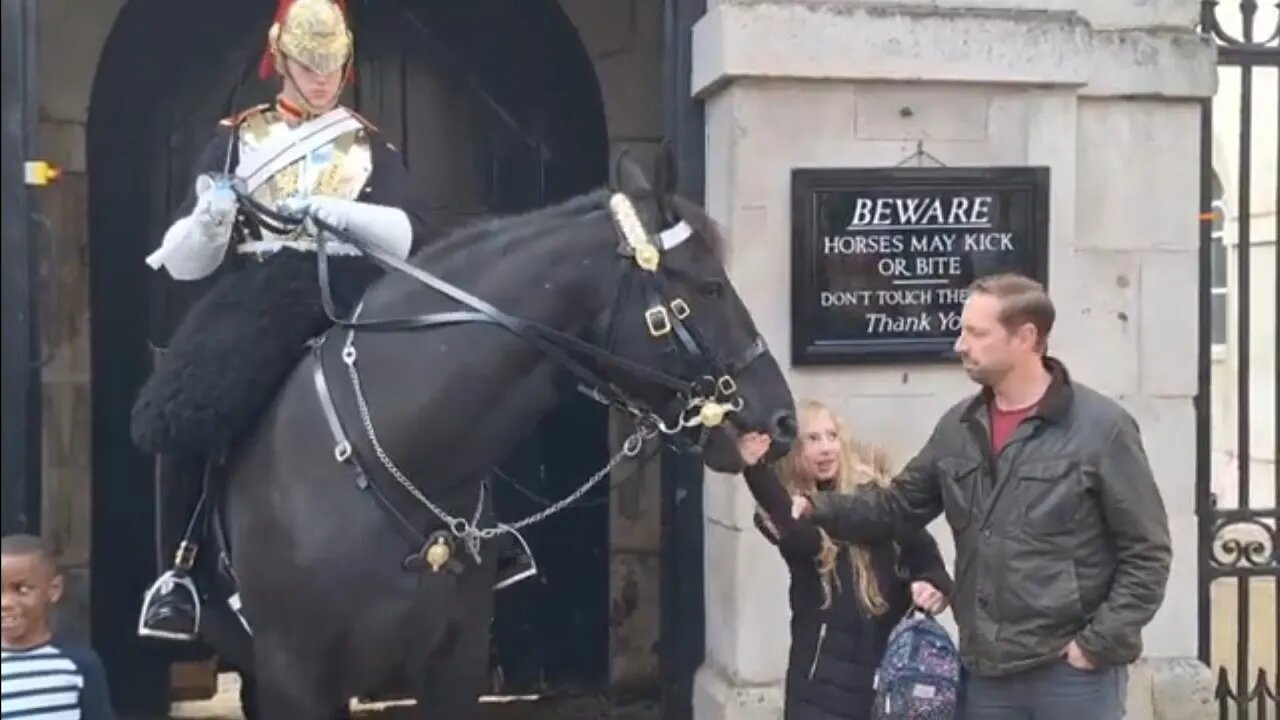 He is biting me kings guard pulls the reins to make the horse let go #horseguardsparade