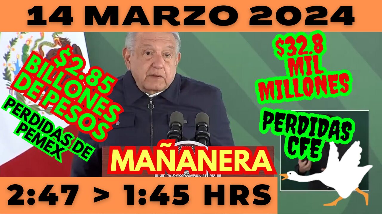 💩🐣👶 AMLITO | Mañanera *Jueves 14 de marzo 2024* | El gansito veloz 2:47 a 1:45.