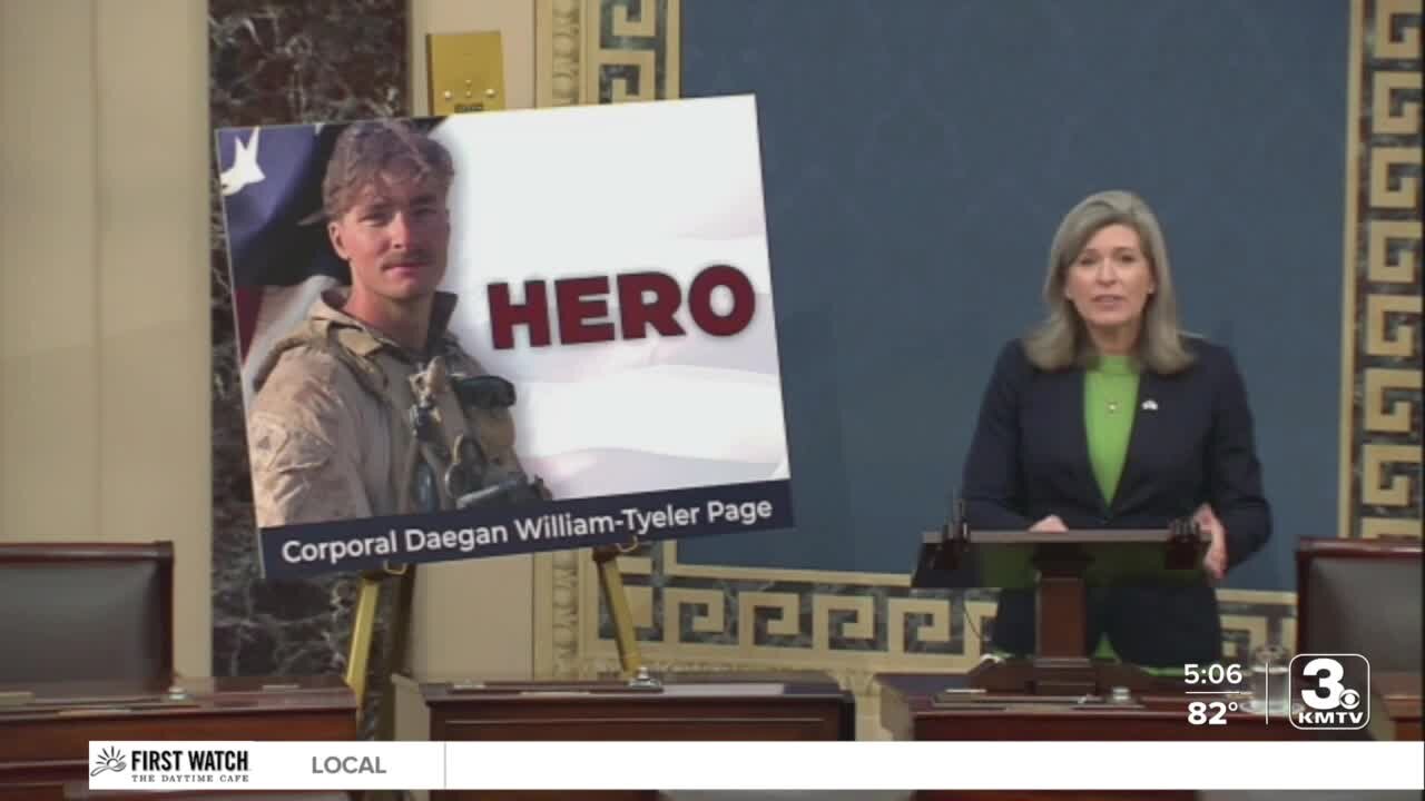 Sen. Ernst honors fallen Cpl. Daegan Page, speaks in Senate about her connection to his family