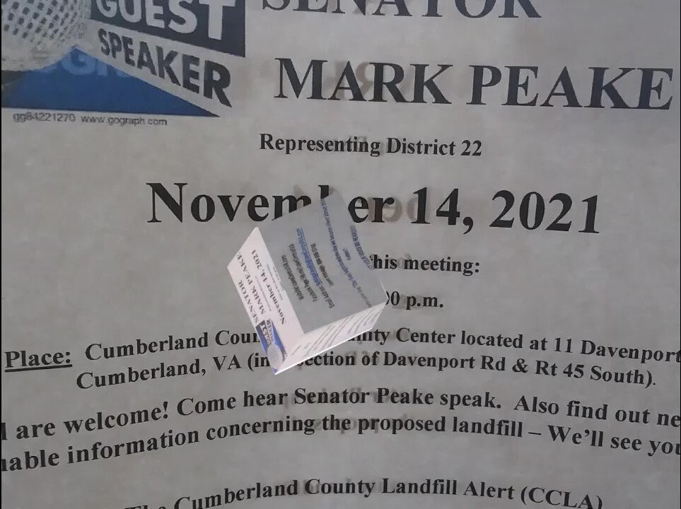 There will be a meeting about the land Fill at the Cumberland Community Center