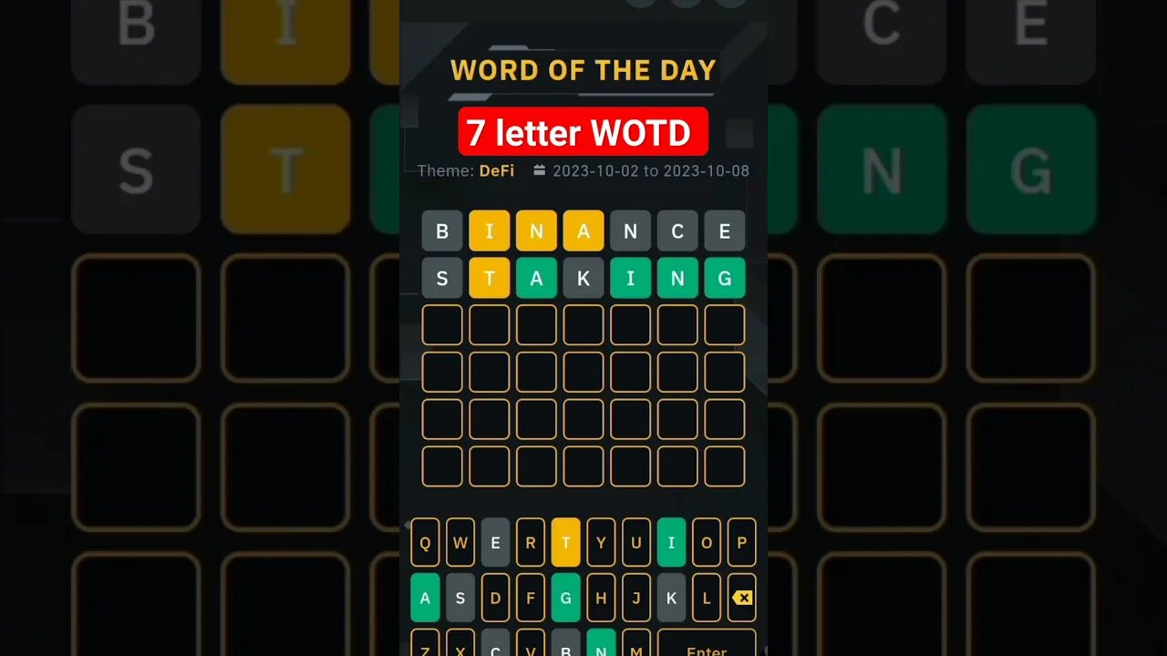 7 letter WOTD answer binance #binancewodl #puzzle #quiz #binancetrading