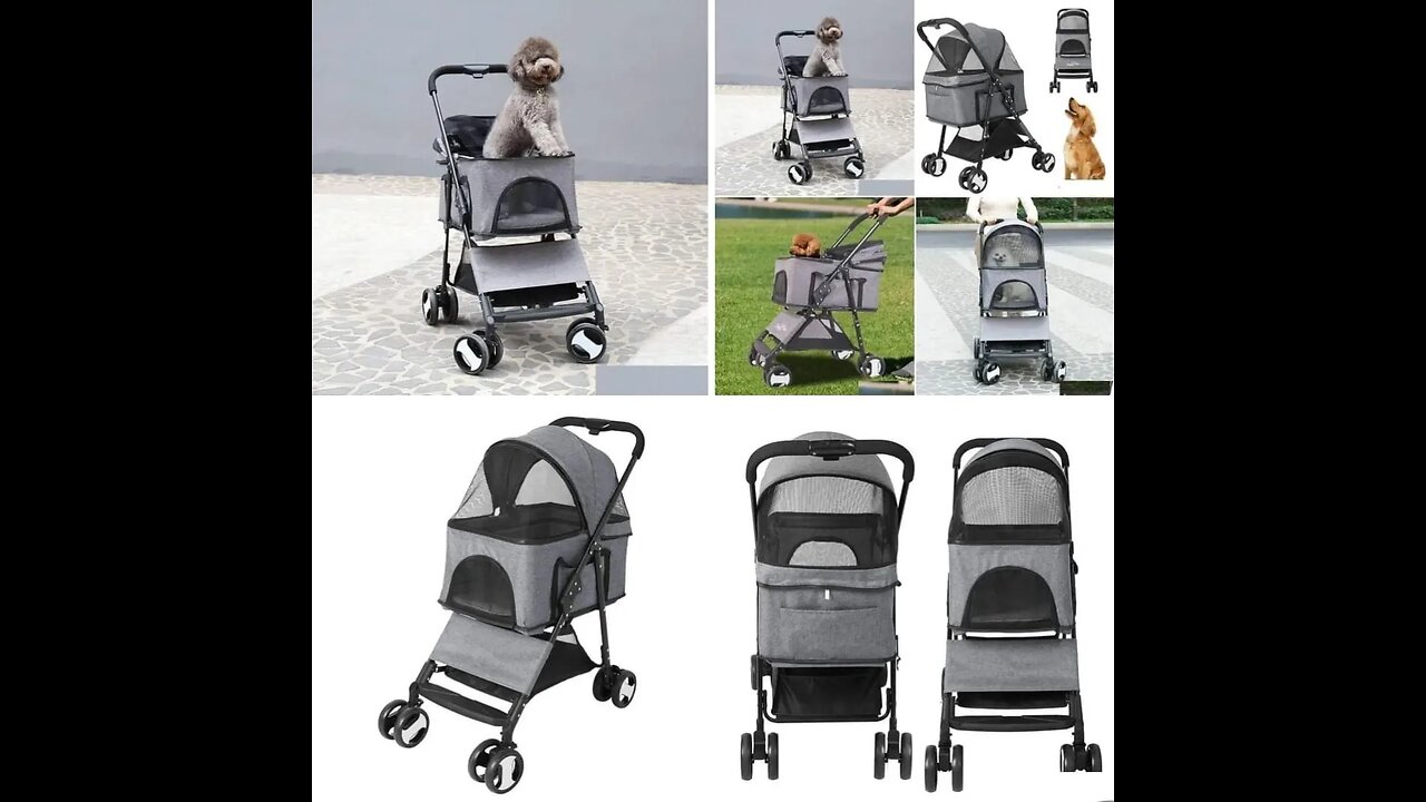 Folding strollers with a 4-wheel basket for transporting pets