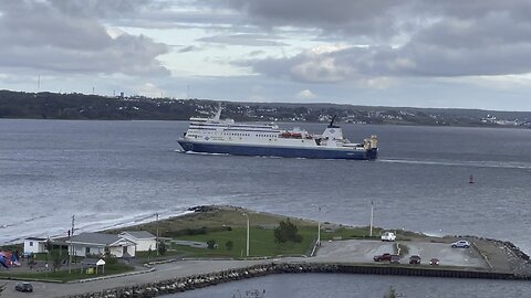 Newfoundland Ferry Passing Indian Beach In Cape Breton Island