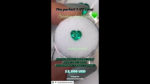 1.0 Carat VS Clarity Green Natural Loose unheated Colombian Emerald-Heart Cut 7 x 7 mm