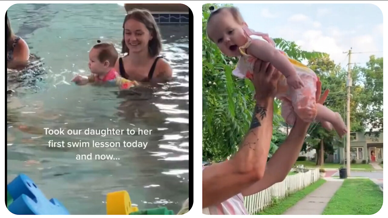 Toddler learning swimming " Day 1 swimming lessons"