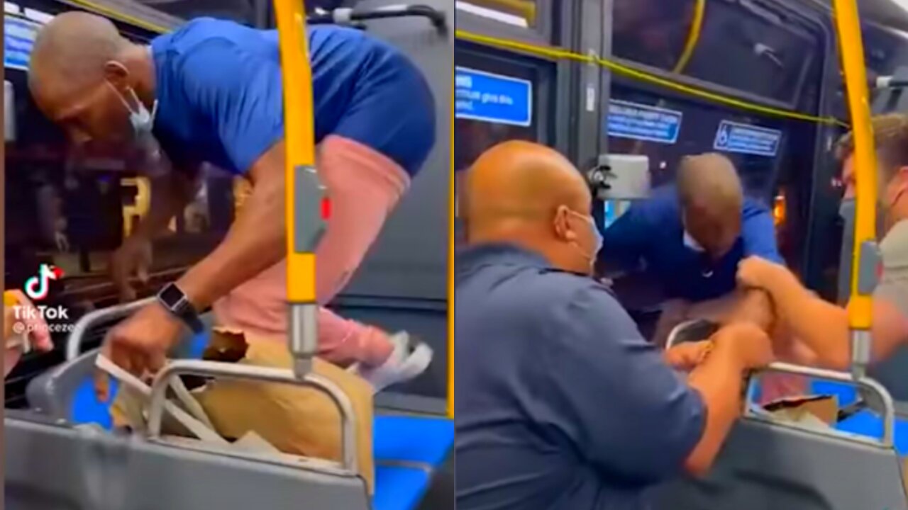 Man Tries To Stop Bus Passenger From Jumping Out Window... Then Pushes Him Out