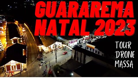 Guararema Iluminada em Natal 2023 visto do ar - voo noturno da cidade