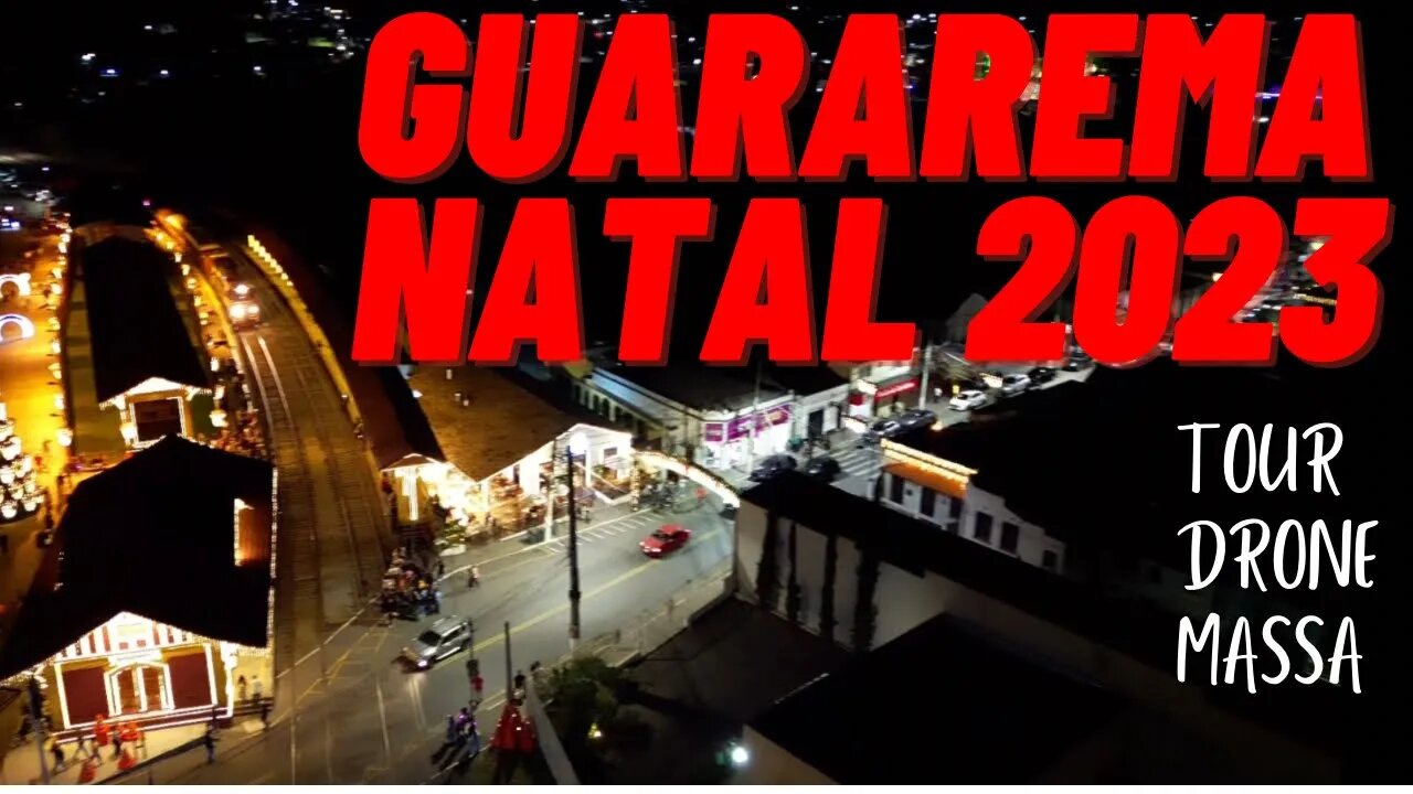 Guararema Iluminada em Natal 2023 visto do ar - voo noturno da cidade