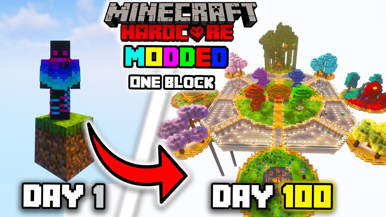 I Survived 100 Days in MODDED One Block SkyBlock in Minecraft Hardcore!!