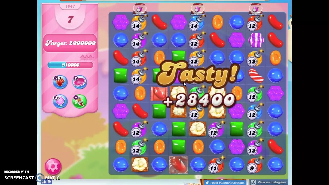 Candy Crush Level 1947 Audio Talkthrough, 2 Stars 0 Boosters