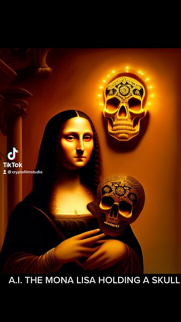A.I. MONA LISA HOLDING A SKULL