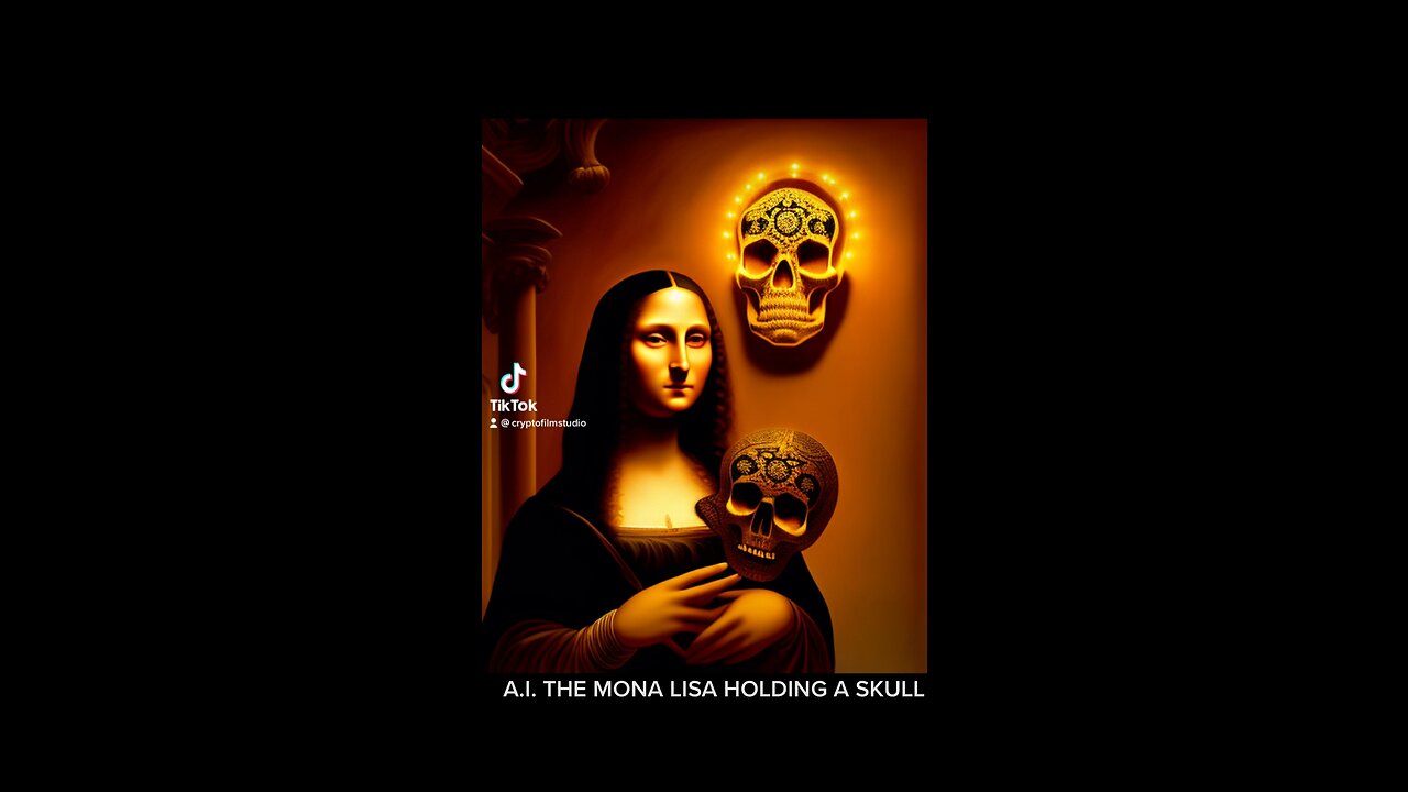 A.I. MONA LISA HOLDING A SKULL