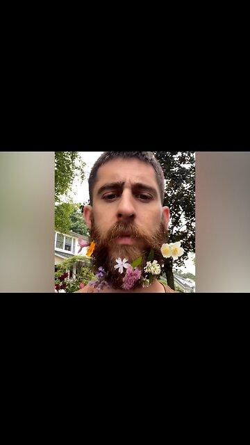 Dad puts flowers in beard for safekeeping during walk with daughter